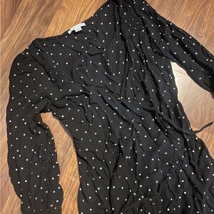 Black and white polka dot wrap dress